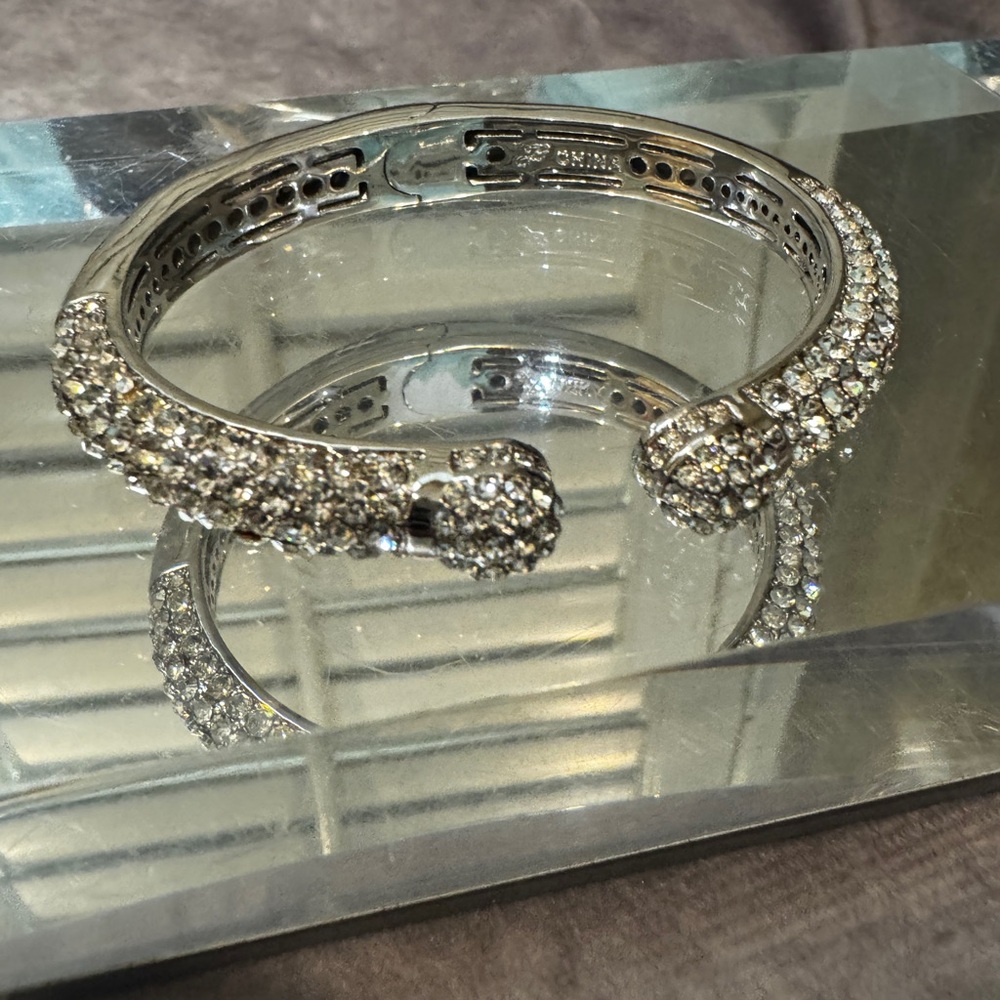 Joan Boyce Hinged Elegant Silver Crystal Bangle Bracelet - Picture 1 of 5